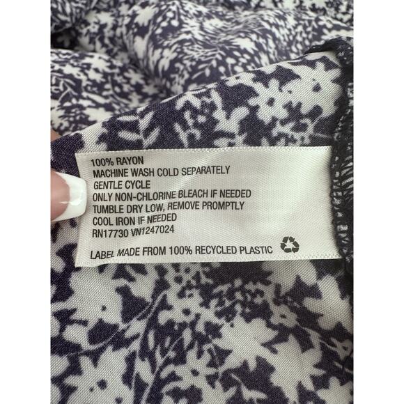 A New Day XXL Blue White Floral Midi Dress Puff Sleeve Crepe Boho Cottagecore Nw - Picture 11 of 11